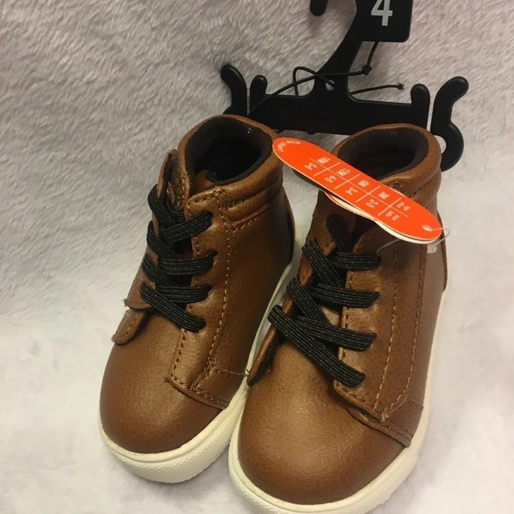 High Top Sneakers Infant Size‎ 3 Brown New Faux Leather Casual Shoes